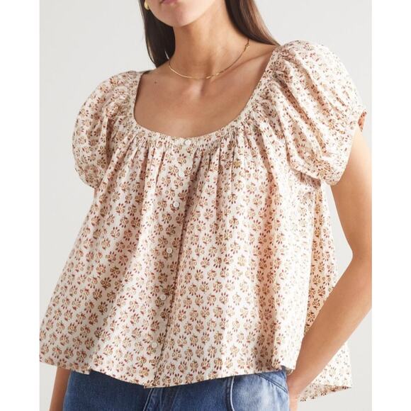 Doen Tops - DOEN Joyce Short Sleeve Blouse in Spring Elderberry Floral Print Size Medium